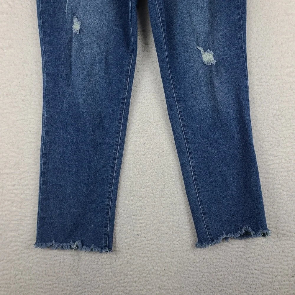Nicole Miller Jeans Womens 12 Blue SOHO High Rise Slim Straight Medium Wash Fray